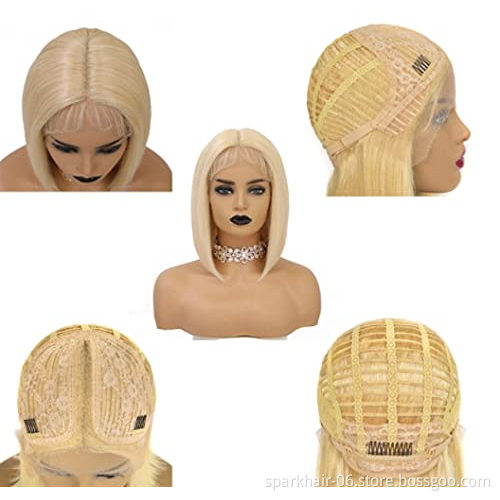 Hd 613 Transparent Blonde Human Hair Full Lace Wig, Ombre Bob Half Lace Front Wig Human Hair, Blonde 613 Hd Lace Frontal Bob Wig